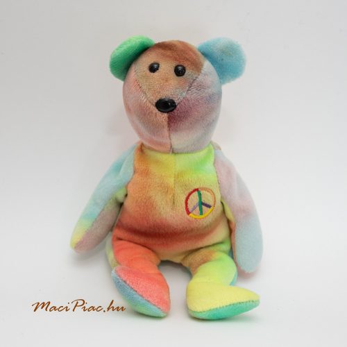 Plüss színes békejel himzéses Régi Vintage maci TY  Peace Bear Beanie Baby Collection 1996