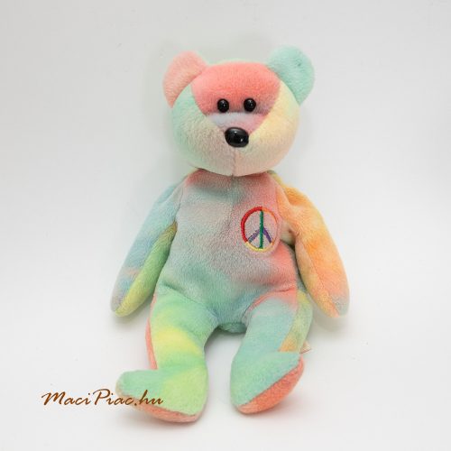 Plüss színes békejel himzéses Régi Vintage maci TY  Peace Bear Beanie Baby Collection 1996