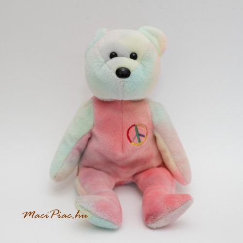 Plüss színes békejel himzéses Régi Vintage maci TY  Peace Bear Beanie Baby Collection 1996