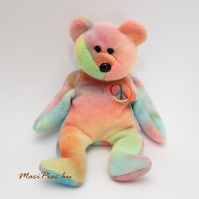   Plüss színes békejel himzéses Régi Vintage maci TY  Peace Bear Beanie Baby Collection 1996
