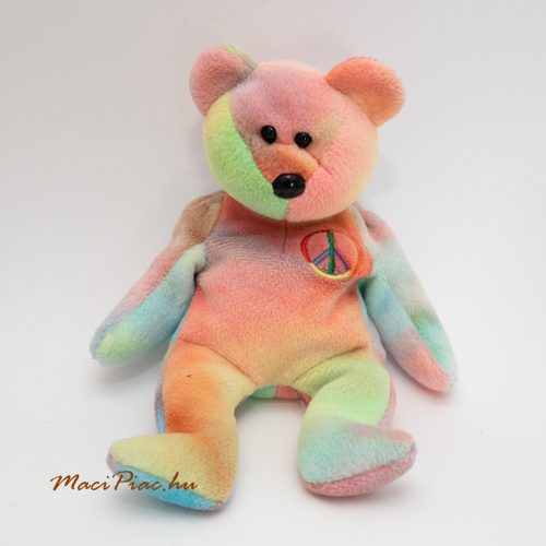 Plüss színes békejel himzéses Régi Vintage maci TY  Peace Bear Beanie Baby Collection 1996