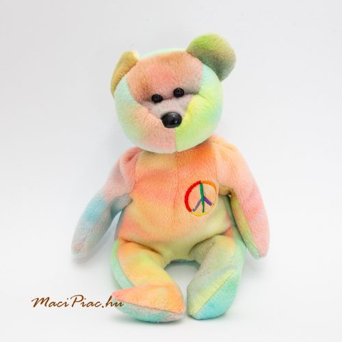 Plüss színes békejel himzéses Régi Vintage maci TY  Peace Bear Beanie Baby Collection 1996