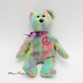   Plüss színes lila  békejel himzéses, lila masnis különleges  Régi Vintage maci TY Beanie Baby - PEACE the Ty-Dye Bear 2010