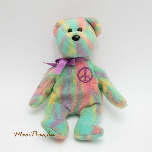 Plüss színes lila  békejel himzéses, lila masnis különleges  Régi Vintage maci TY Beanie Baby - PEACE the Ty-Dye Bear 2010