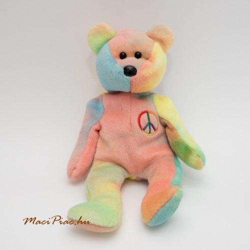 Plüss színes békejel himzéses Régi Vintage maci TY  Peace Bear Beanie Baby Collection 1996