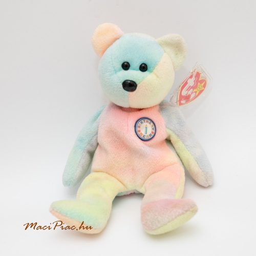 Plüss Ty maci színes 1 éves, szülinapos Régi TY 1999 B.B. Bear Birthday Beanie Baby 