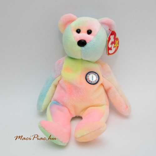 Plüss Ty maci színes 1 éves, szülinapos Régi TY 1999 B.B. Bear Birthday Beanie Baby 