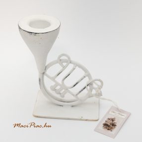  Antikolt fehér színű fém, kürt alakú 1 szálás gyertyatartó Chic Antique Candlestick