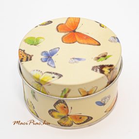   Színes élthű lepke, pillangó mintás kis kerek levehető tetejű füstölő kúp tartó fém doboz Räucherkegel