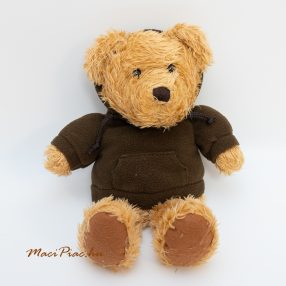   Plüss maci, kapucnis pulcsiban nagoyn puha báb Német Eredeti Bastitoy állatos kesztyűbáb