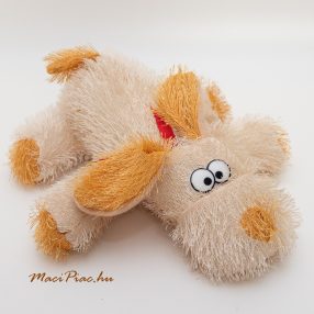 Zsenilia szőrmés fekvő kutya piros masnival Morzsi