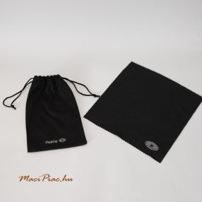   Fekete összehúzható selyem szemüvegtok szemüvegtörlő kendő Pearte 