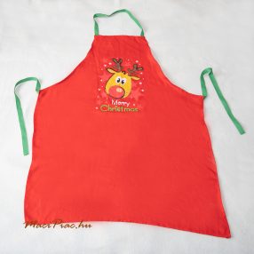   Karácsonyi kötény szarvas mintával piros alapon Marry Christmas felírattal 170-180 cm magasra