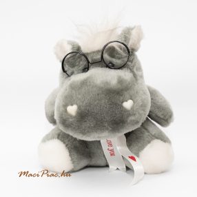   Szemüveges szerelmes plüss víziló, selyem szalaggal a nyakában I Love you felírattal UNI-TOYS márka