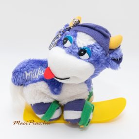  Plüss Milka snowboardos tehén, boci kulcstartó csengővel, régebbi kiadás, gyűjtőknek