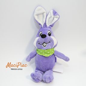 Plüss Milka nyúl, nyuszi zöld fehér pöttyös kendővel