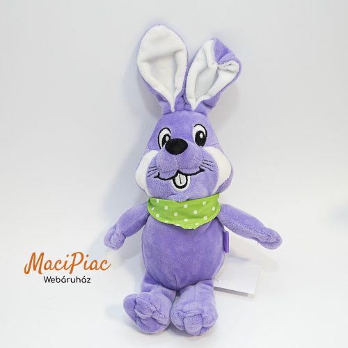 Plüss Milka nyúl, nyuszi zöld fehér pöttyös kendővel