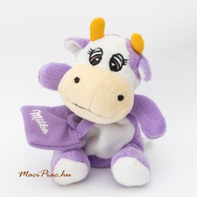 Plüss Milka tehén,  boci húzózáras tasakkal