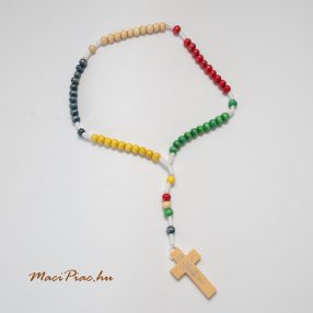 Egyedi fa színes gyöngyös rózsafüzér kereszttel új