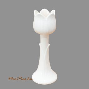 Tulipán alakú fehér porcelán gyertyatartó 