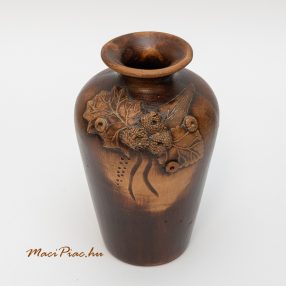 Barna fa hatású kerámia váza 16 cm, viág dombor mintás