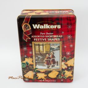   Téglalap alakú levehető tetejű Karácsonyi WALKERS kekszes, karácsonyi süteményes Pure Butter fém doboz 