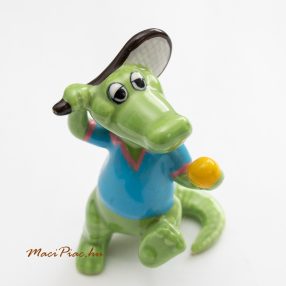 Porcelén teniszező krokodil figura dekoráció, nipp