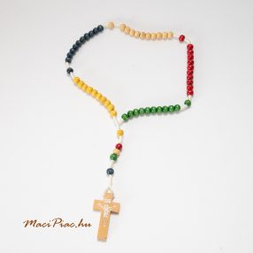 Egyedi fa színes gyöngyös rózsafüzér kereszttel új
