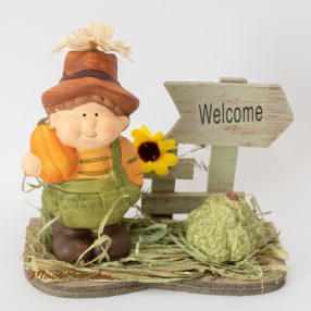   Őszi dekoráció figura, kertész tökkel Welcome felíratos táblával Új!