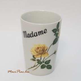   Porcelán pohár sárga rózsa mintával madame felirattal Német jelzett RZB