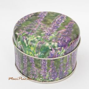   Kerek virágos levendula mintás levehető tetejű aroma fém doboz GALA