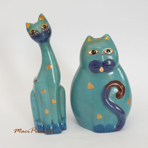 Kerámia kék cica, macska figura dekoráció, nipp 2 db
