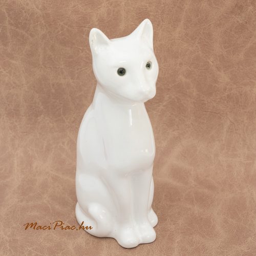 Porcelán fehér macska, cica figura dekoráció, nipp
