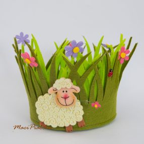   Zöld színű baris, kis virágos, katicabogaras kaspó filcből