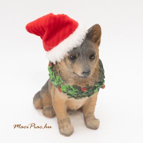   Mikulás sapkás polirezinből készült kutya téli dekoráció, dísztárgy, nipp Új!