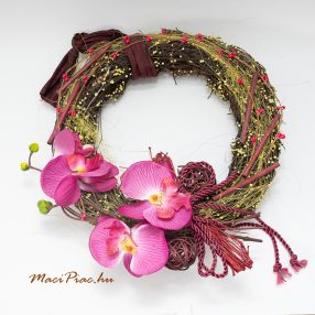 Virág dekorációs koszorú, ajtódísz orchideás 30 cm 