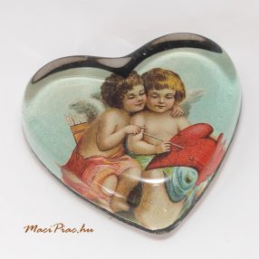   Szív alakú angyal mintás üveg dekoráció, levélnehezék