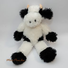   Plüss ülő élethű foltos boci, tehén ölelnivaló, hátában tároló rész, kis tasak