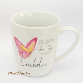   Porcelán lepke mintás kakaós, teás, kávés gyüjthető bögre Becher fürd dich Bögre Beginne den Tag mit eniem  (Kezdje a napot mosollyal felírattal)
