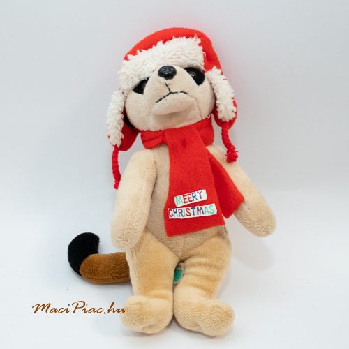 Szurikáta plüss Mikulás sapkában sállal, sálján felírat Marry Christmas Quality soft toys Cuddles Collection