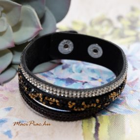   Csuklópántos, divatos mandzsetta karkötő kristály strasszos (fekete)