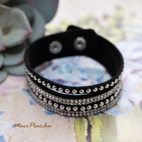   Csuklópántos, divatos mandzsetta karkötő kristály strasszos (fekete)