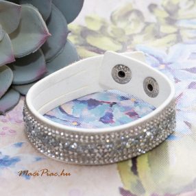   Csuklópántos, divatos mandzsetta karkötő kristály strasszos (fehér)