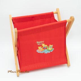   Fa, textil gyerekekenk való újság, vagy játék tartó HAPPY DAY felírattal macikkal