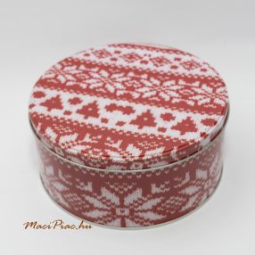   Kerek fém doboz, levehető tetővel Karácsonyi kötött  pulóver mintás Xmas Spar