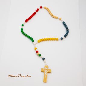 Egyedi fa színes gyöngyös rózsafüzér kereszttel új