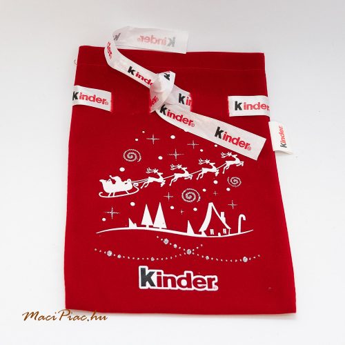 Kinder Karácsonyi, Mikulás ajándék tasak, összehúzható bársony anyagú (Rénszarvasos mintával)