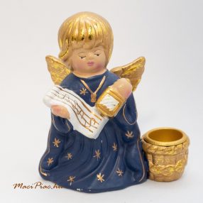   Kerámia gyertyatartó zenész párangyal, angyalka kék ruhában, 1 szál gyertyának