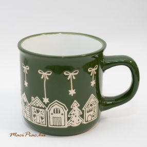   Vintage hatású szépséges zöld alapon fehér vésett mintás karácsonyi bögre  Euro souvenirs