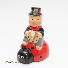  Mini cserép anyagú kéményseprő figura katicabogár hátán ül nipp, dekoráció szilveszteri